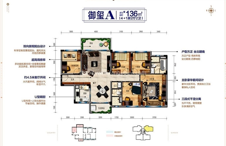 御玺A户型 4室2厅2卫1厨 136㎡ 御玺A户型 4室2厅2卫1厨 136㎡
