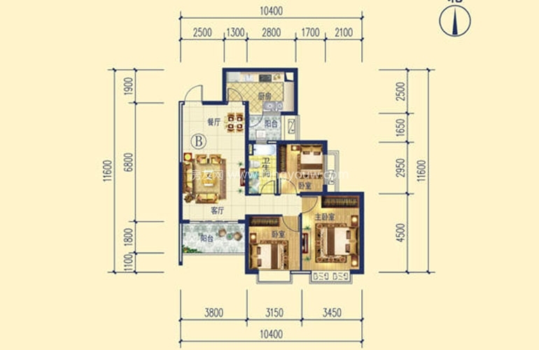 24号楼B户型 3室2厅1卫1厨 102㎡ 24号楼B户型 3室2厅1卫1厨 102㎡