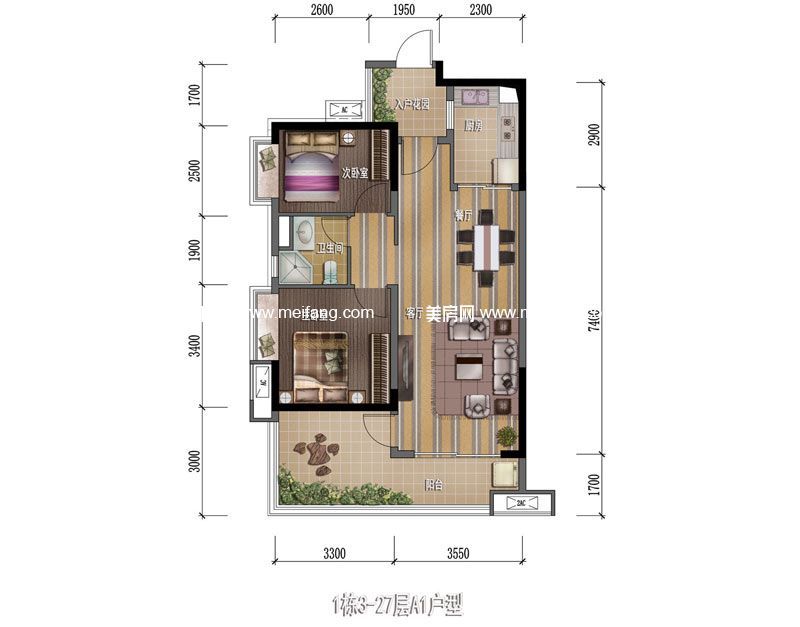 1栋A1户型2室2厅1厨1卫88.00㎡ 1栋A1户型2室2厅1厨1卫88.00㎡