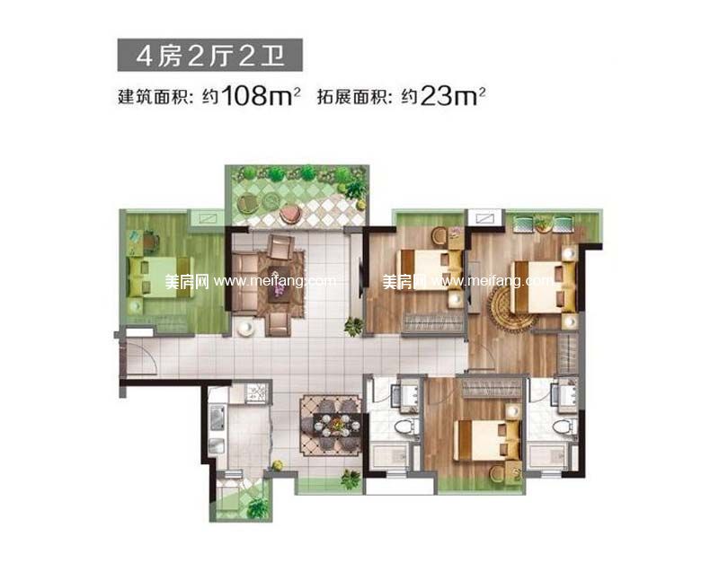 16、17栋108户型 4室2厅2卫 108㎡ 16、17栋108户型 4室2厅2卫 108㎡