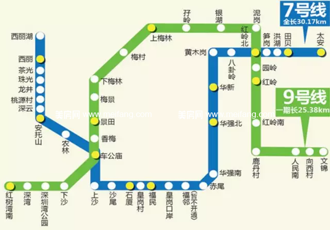 深圳地铁7号线和9号线交汇线路图