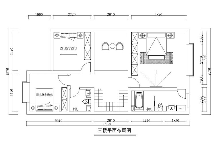 149栋联排别墅户型三楼 比例尺1:100 320㎡