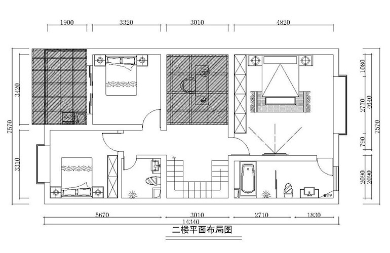 149栋联排别墅户型二楼 比例尺1:100 320㎡