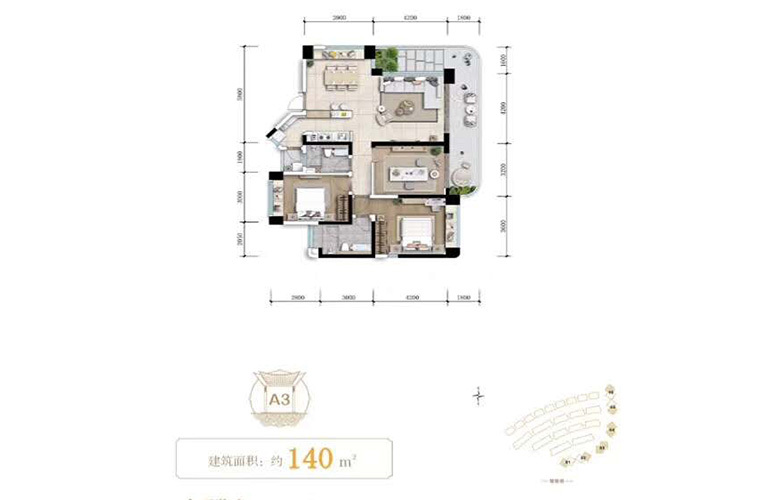 雲麓A3户型 3室2厅2卫1厨 140㎡ 雲麓A3户型 3室2厅2卫1厨 140㎡