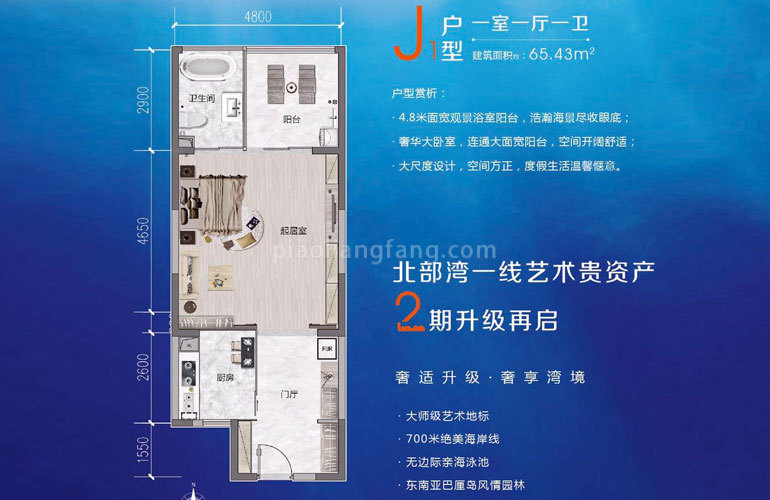 北部湾一号 高层 J1户型 1室1厅1卫 建面65㎡