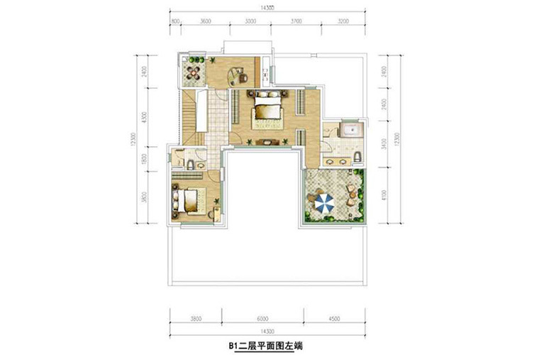 B1户型二层 5室2厅4卫1厨 140㎡ B1户型二层 5室2厅4卫1厨 140㎡