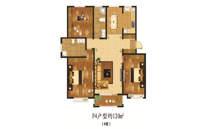 凤凰湖 F4户型3室2厅2卫120㎡