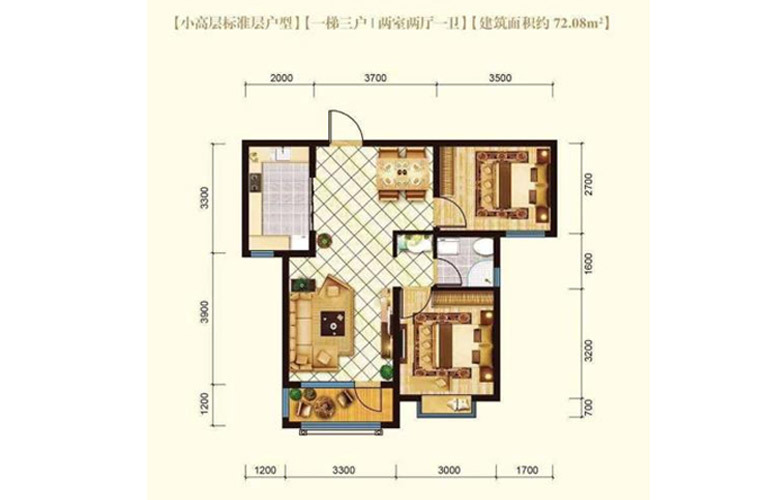 宝安江南城 高层户型2室2厅1卫72.08㎡