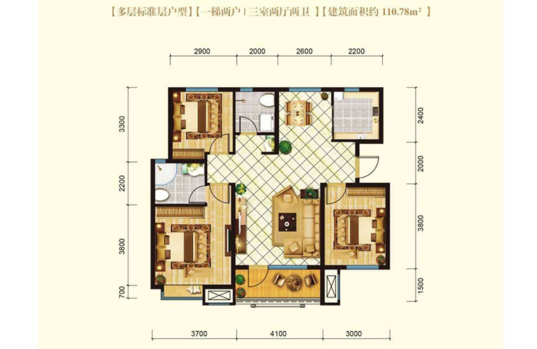 多层户型3室2厅2卫110.78㎡