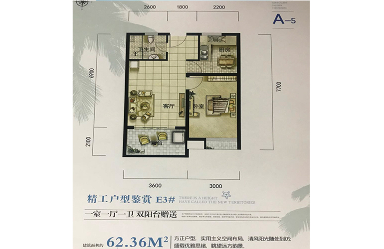 南海之滨 A-5户型 1房1厅1卫1厨 建面62㎡