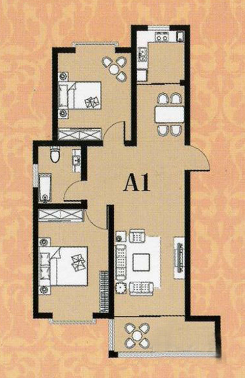 2室2厅1厨1卫 建面76.84㎡ 2室2厅1厨1卫 建面76.84㎡
