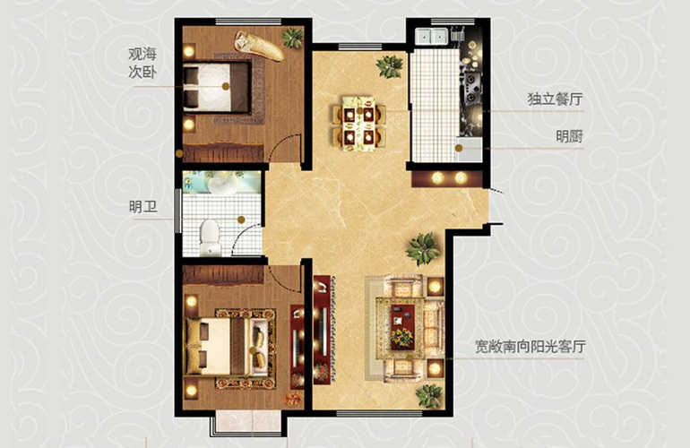3室2厅1卫1厨 建面124.61㎡ 3室2厅1卫1厨 建面124.61㎡