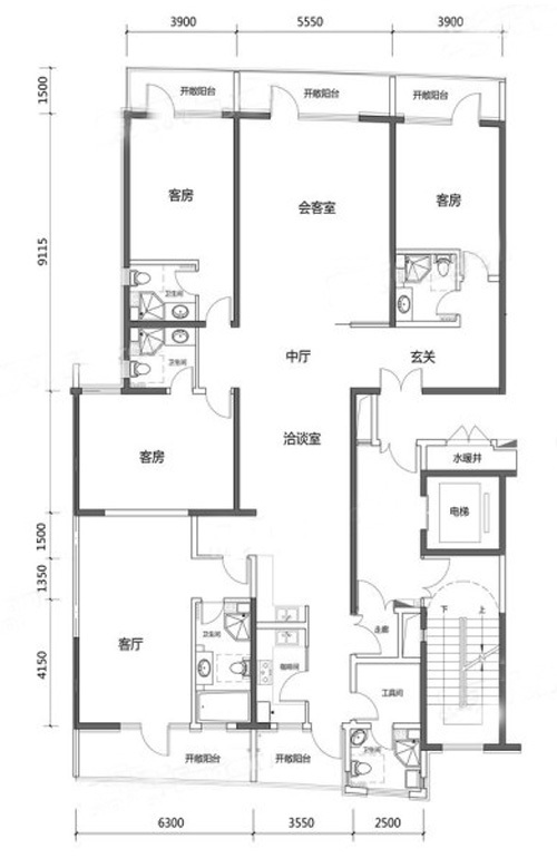 金海滩壹号 4室3厅5卫1厨 320.81㎡