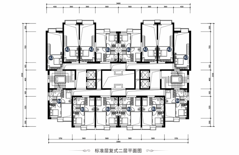 恒大养生谷loft公寓标准层二层平面图 一居二居平面图 建面52-60㎡