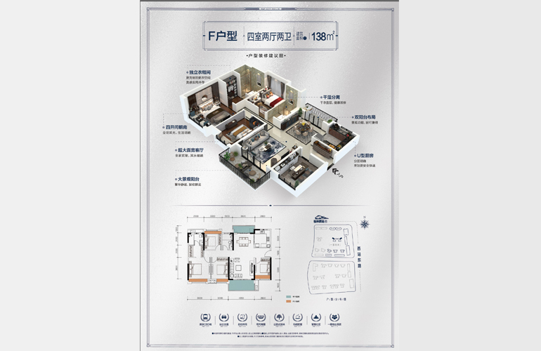 富力城 F户型 四室两厅两卫 138㎡