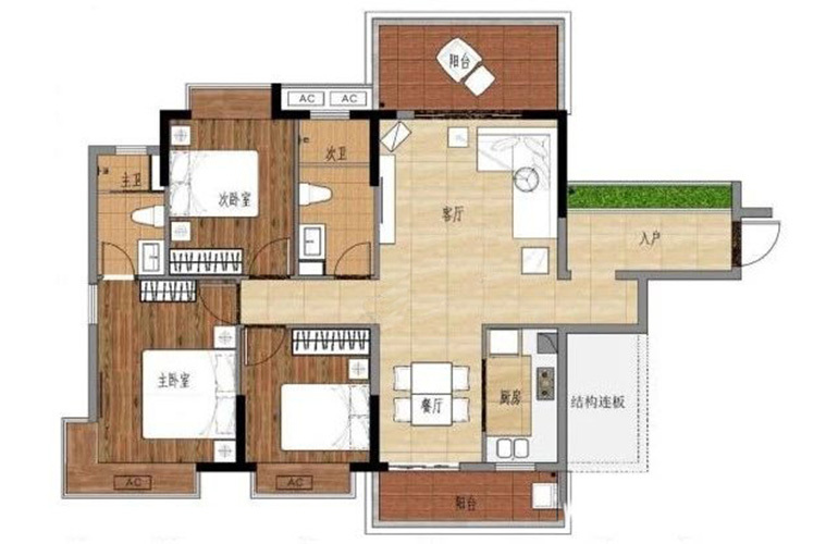 清华雅苑 A1户型 3室2厅2卫1厨 建面115㎡