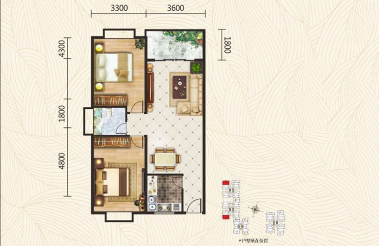 棕榈泉广场 87㎡户型 两室两厅一卫一厨 建筑面积87㎡