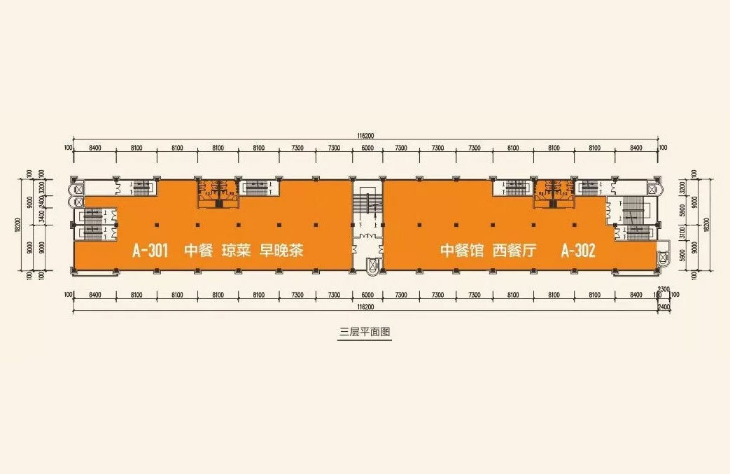 商铺3层平面图 建筑面积约1110-1135㎡
