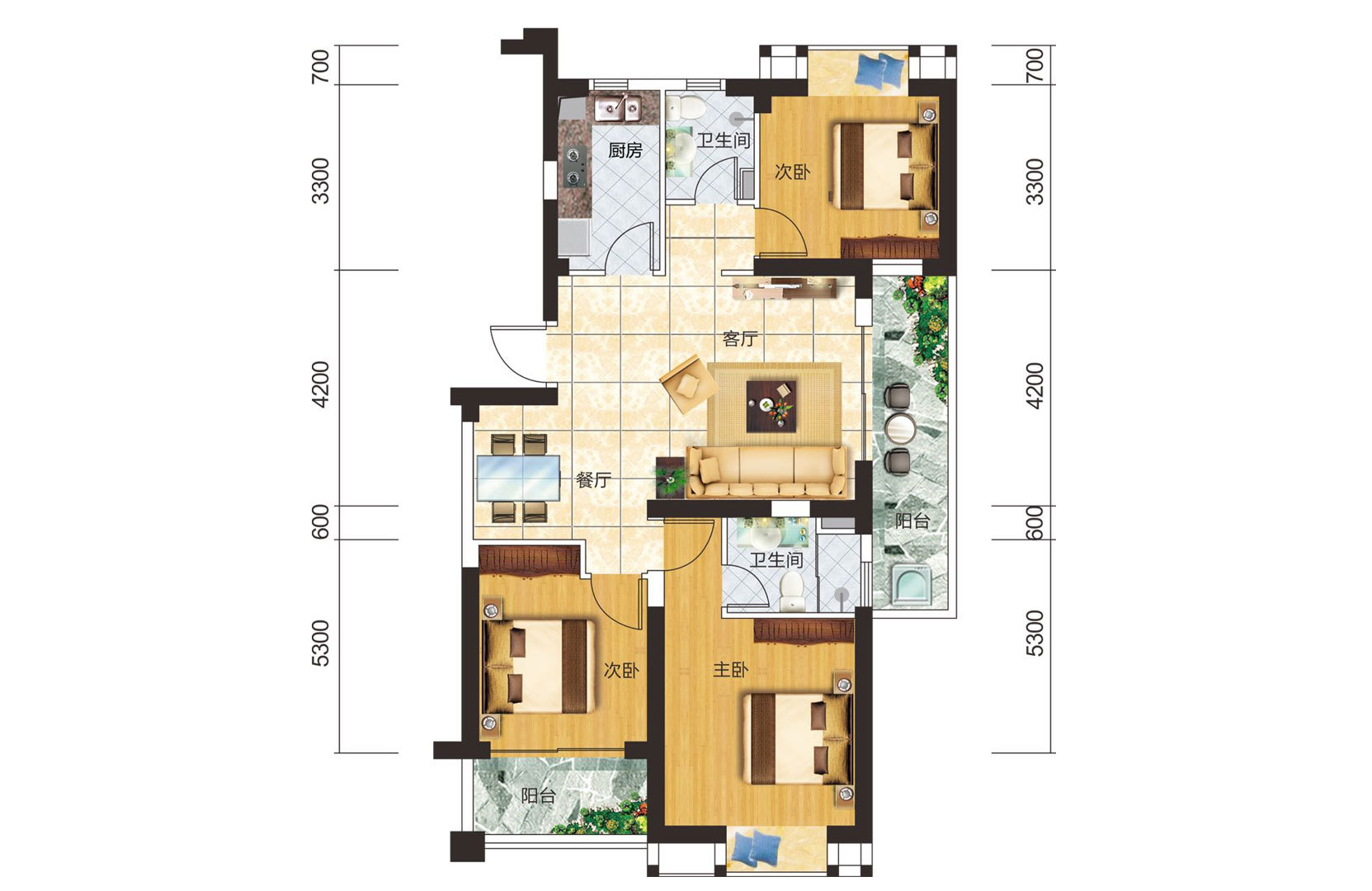 高层 3房2厅2卫 建筑面积117㎡