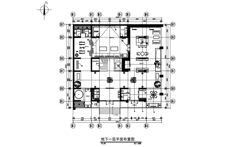 B户型 地下一层平面布置图