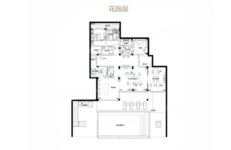 独栋 VB户型 5室3厅7卫 建筑面积271.92㎡ 花园层平面图