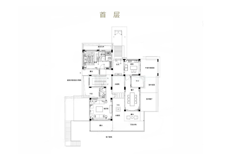 亚龙湾水岸君悦 独栋 VB户型 5室3厅7卫 建筑面积271.92㎡ 首层平面图