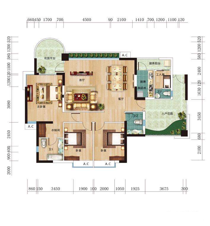 高层 A户型 建筑面积155㎡ 3房2厅2卫