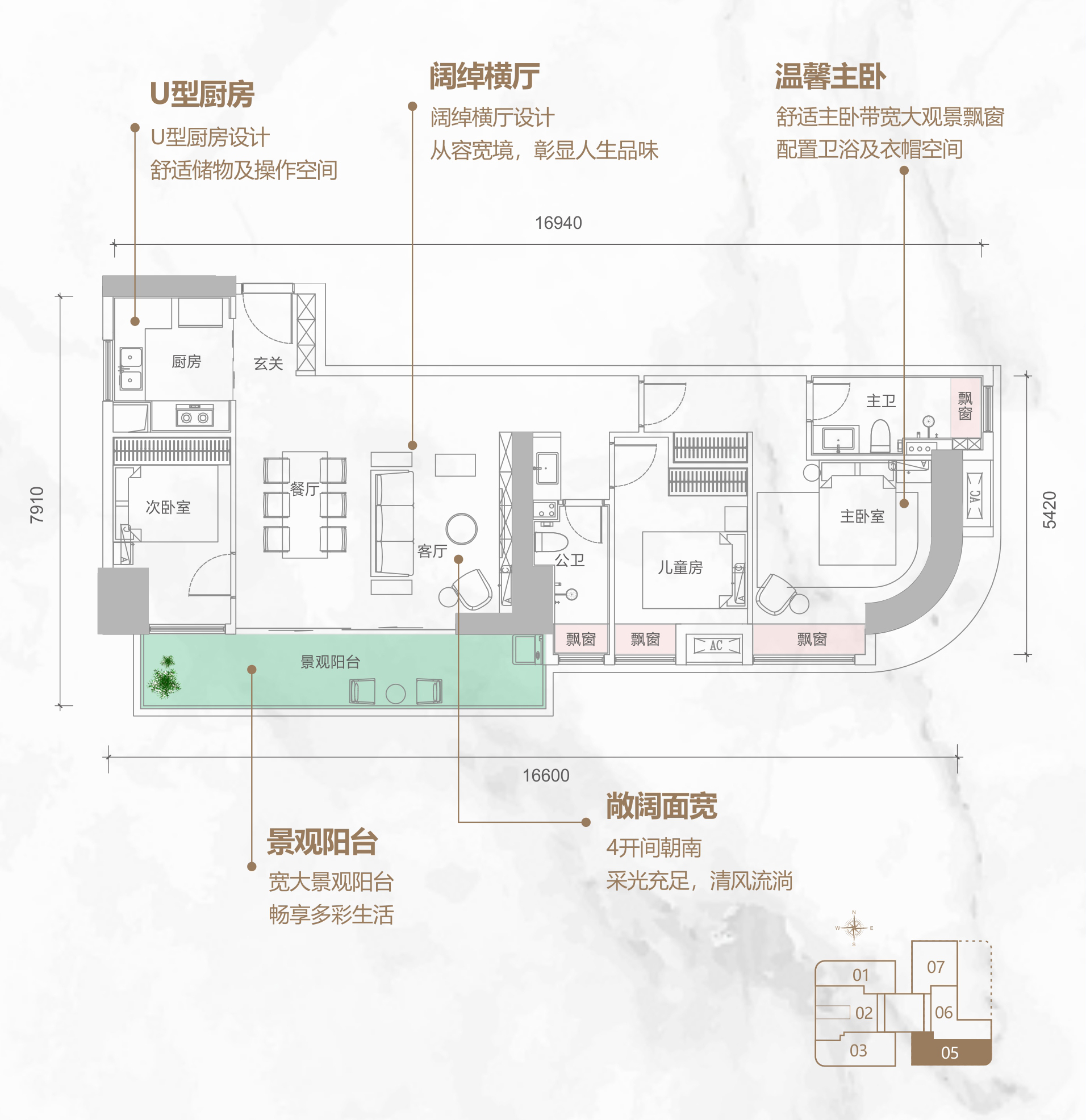 高层 A-05户型 3房2厅2卫 建筑面积117㎡ 