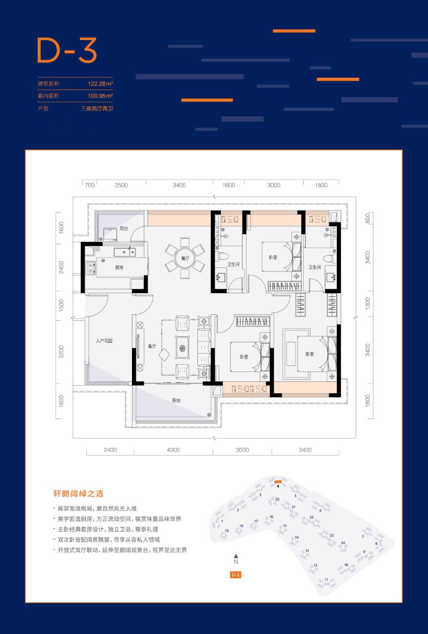 千江悦 高层 D-3户型 3房2厅2卫 建面122㎡