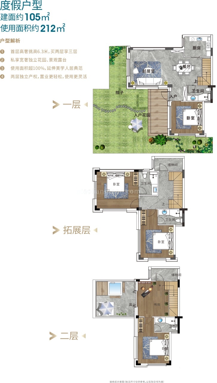 向海金融城萃金里 独栋 度假户型 建面105平 使用面积212平