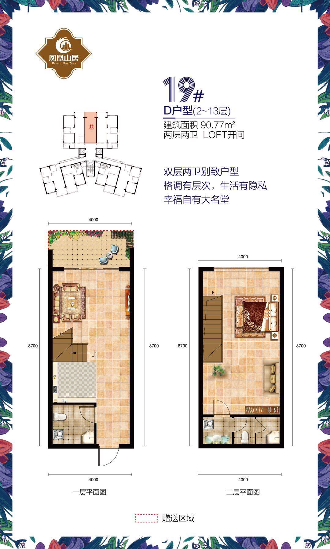 高层 19# D户型 开间 建筑面积90.77㎡