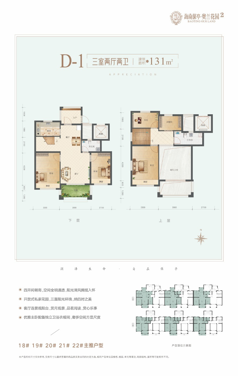 洋房 D-1户型 三室两厅两卫 建筑面积131㎡