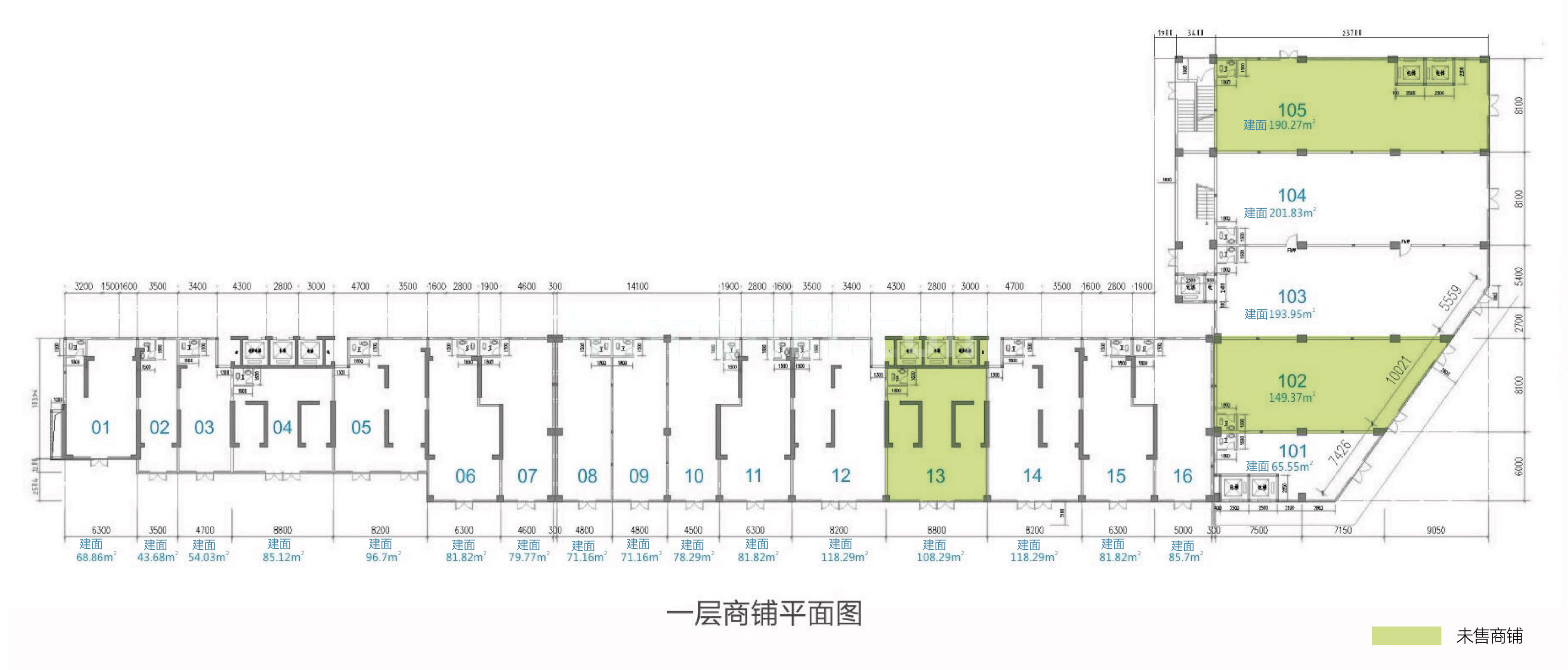 龙昆悦城 独立商业 一层平面图 1-16为底商