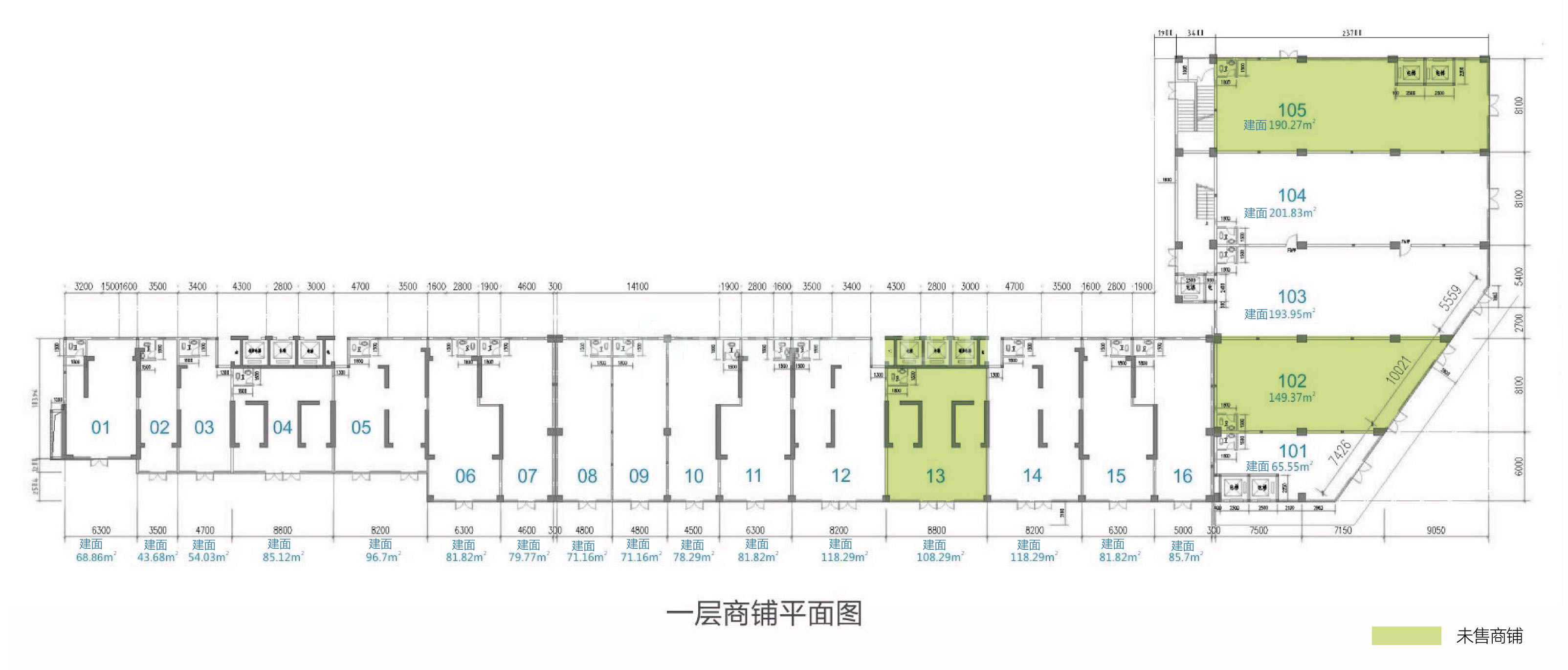 龙昆悦城 独立商业 一层平面图 1-16为底商