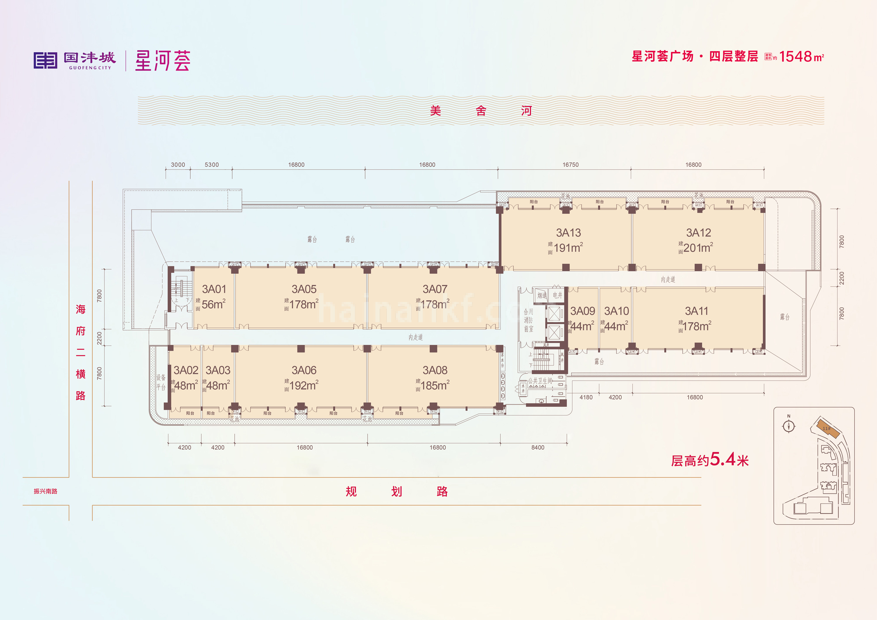 国沣城 商业办公 星河荟广场四层平面图 整层建面1548㎡