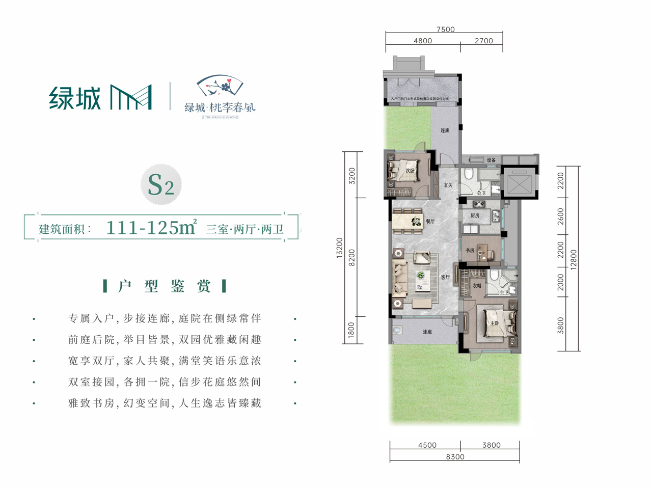 绿城桃李春风 叠墅 S2户型 建面111-125㎡