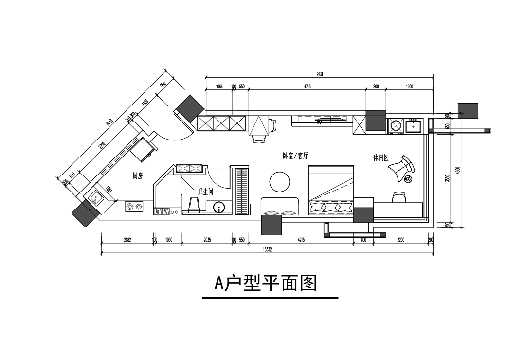 江东椰风海韵二期 产权式酒店 A户型 建面59㎡