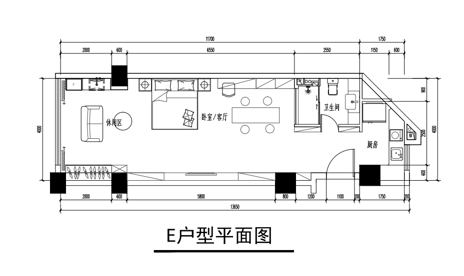 江东椰风海韵二期 产权式酒店 E户型 建面62㎡