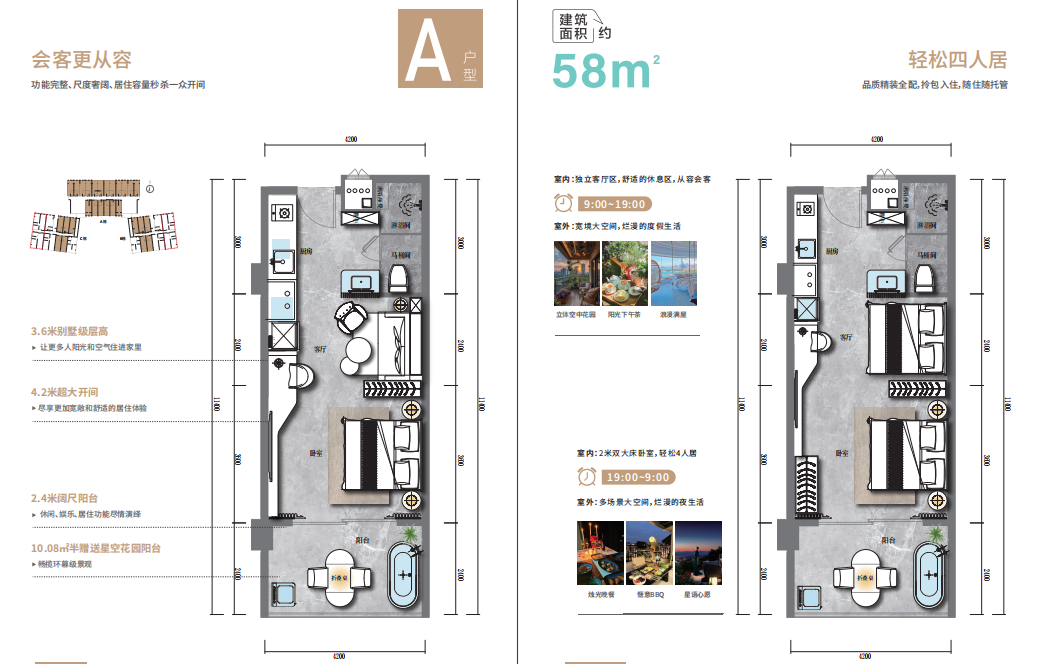 翡丽温泉公馆 A户型 两室一厅 建面58㎡