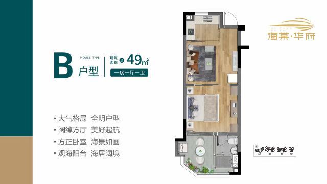 海棠华府 高层 B户型一房一厅