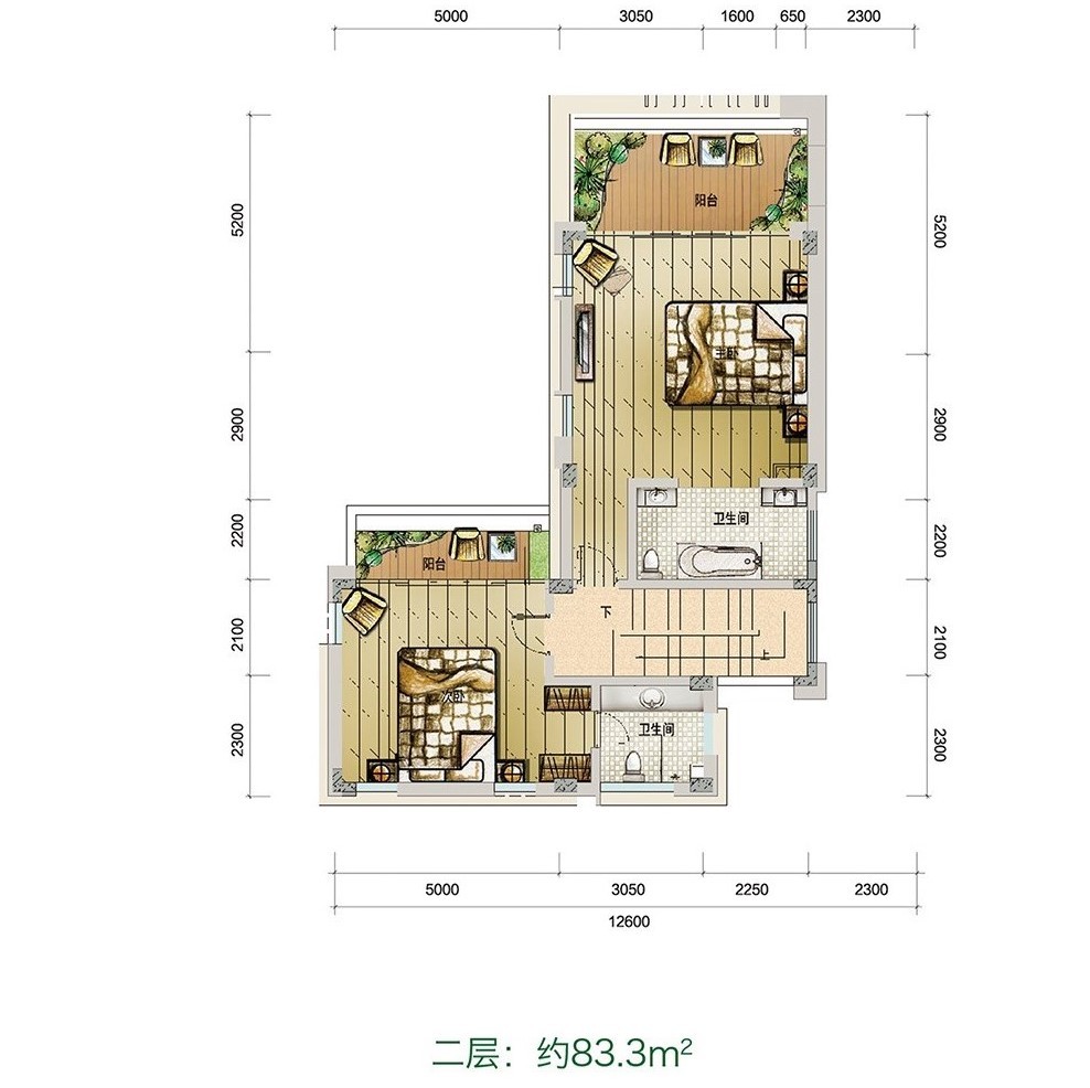 鲁能三亚湾高二区 独栋 D户型3房2厅3卫二层