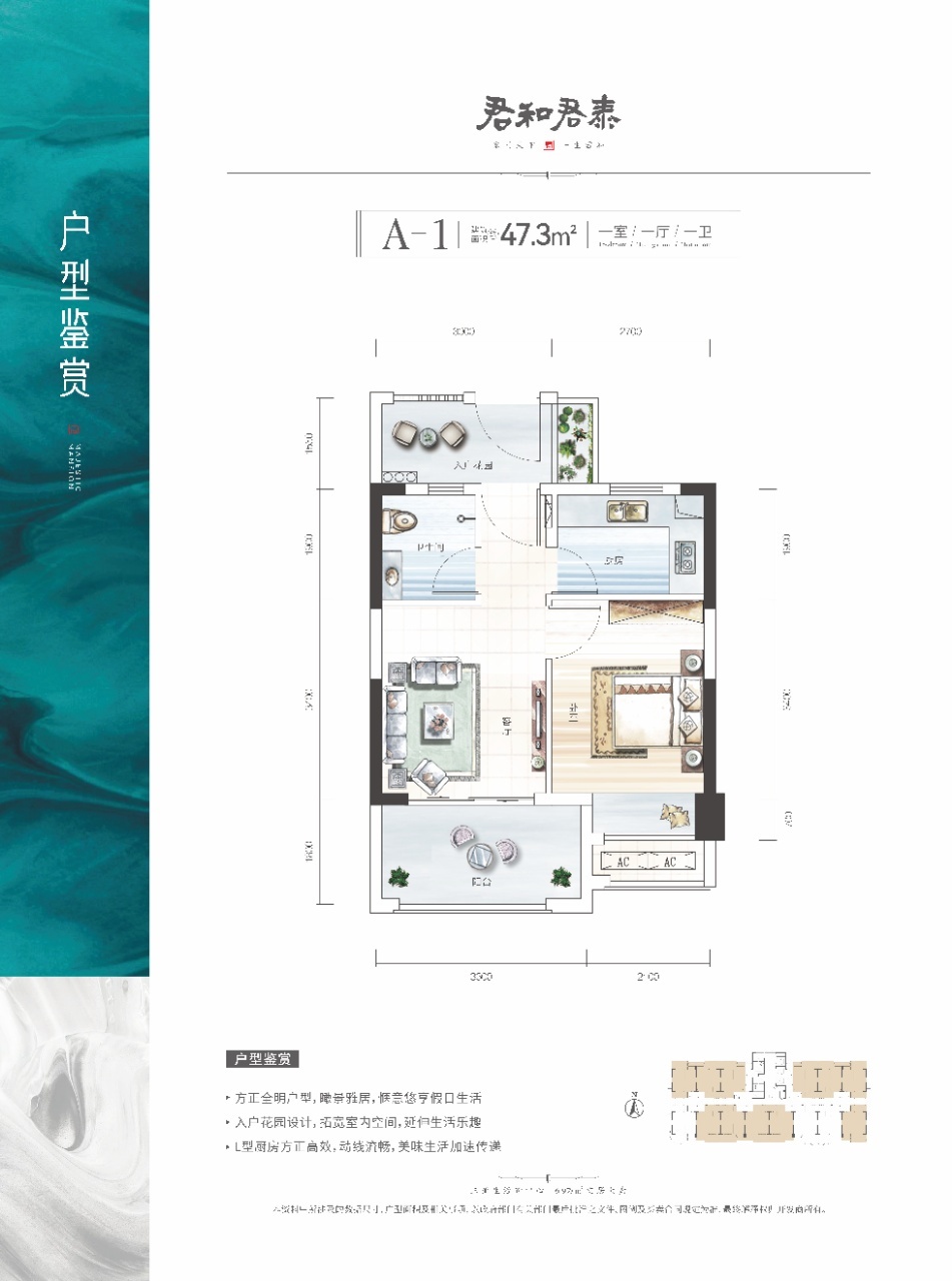 君和君泰 A-1户型47.3㎡ 1房1厅1卫