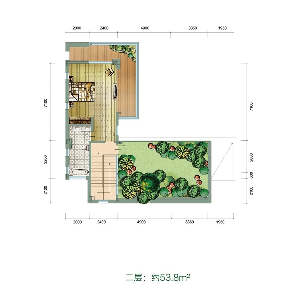 鲁能三亚湾高二区 独栋 E户型2房2厅3卫二层