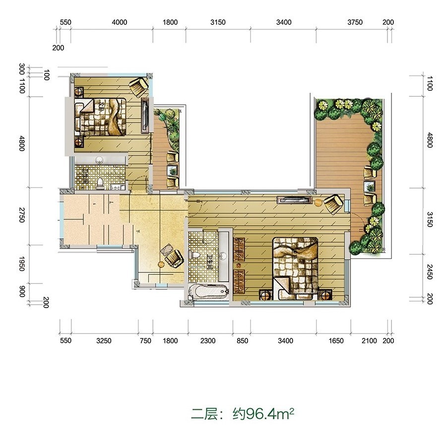 鲁能三亚湾高二区 独栋 C户型4房2厅4卫二楼