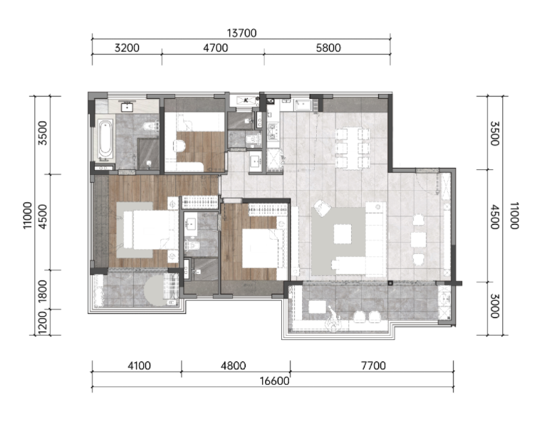 中海神州半岛 G户型153㎡ 3房2厅3卫