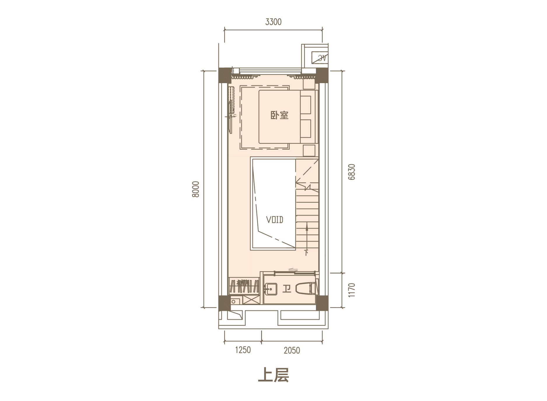 兴隆&middot;依山云锦 loft C2户型 一房两厅两卫 建面约36㎡ 上层