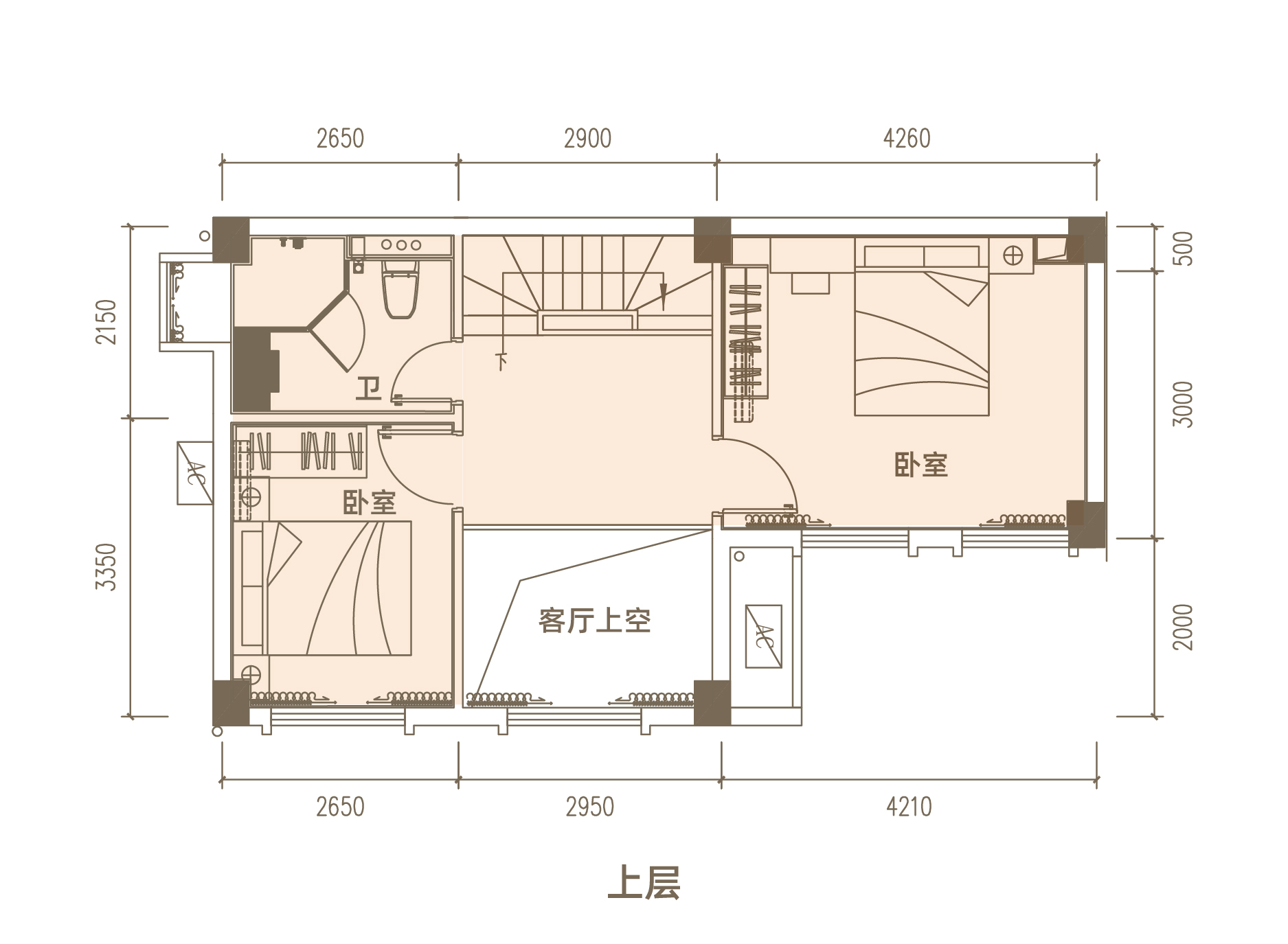 兴隆&middot;依山云锦 loft C3户型 三房两厅两卫 建面约67㎡ 上层