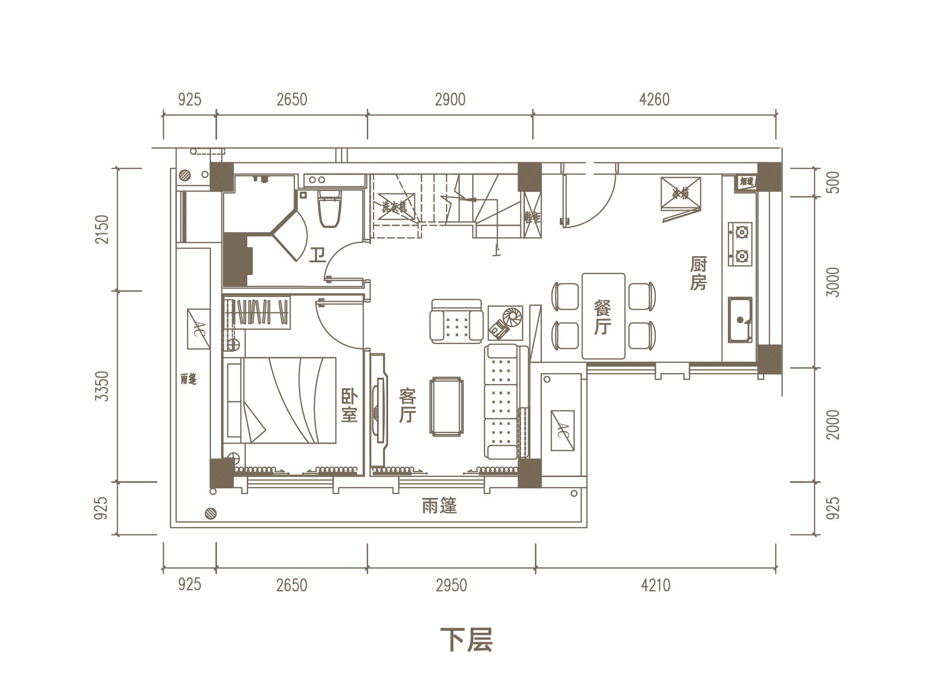 兴隆&middot;依山云锦 loft C3户型 三房两厅两卫 建面约67㎡ 下层