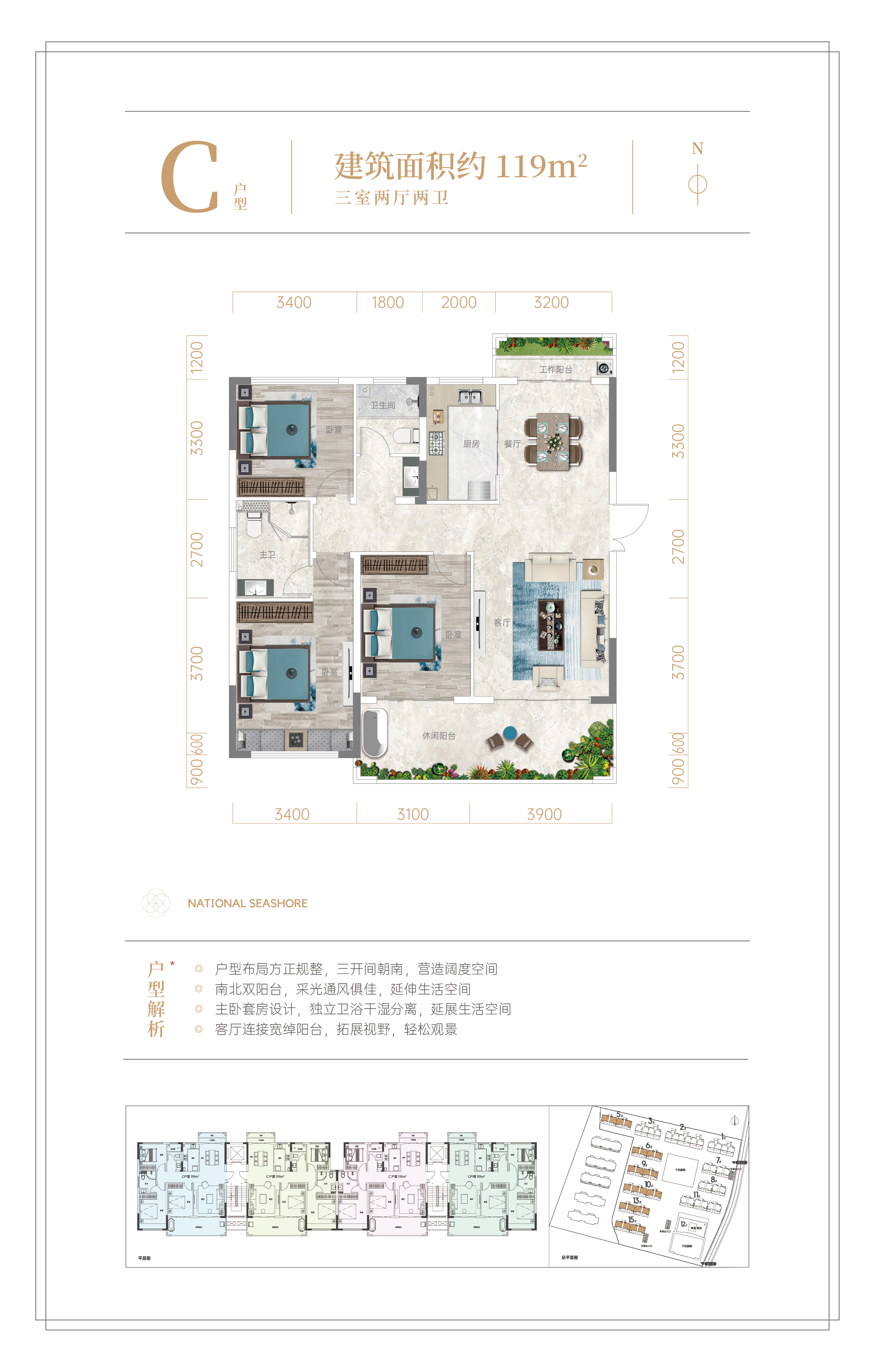 东方宇亿海棠壹号院 平层 3房2厅2卫119平