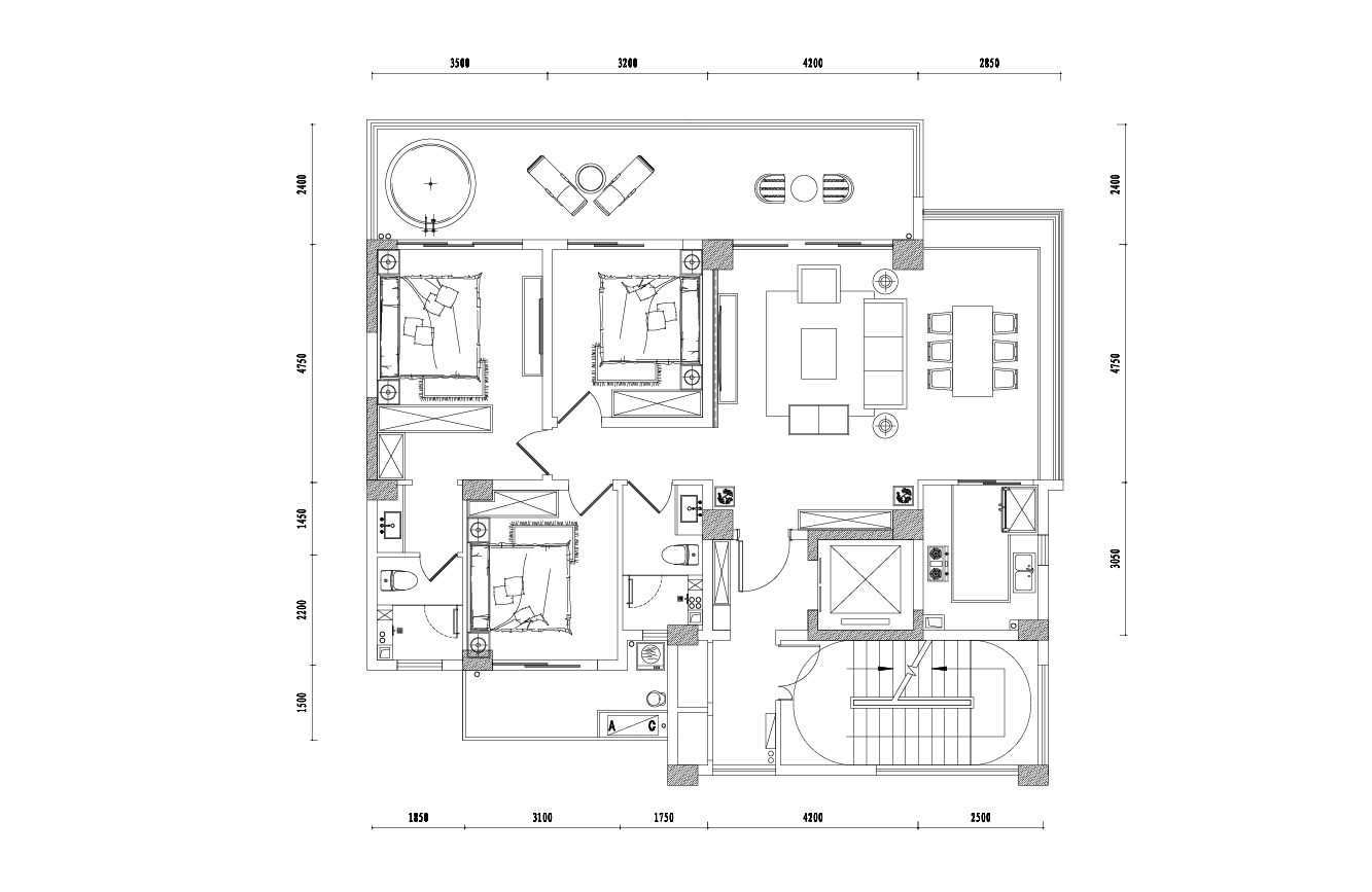 清水湾上合府 F户型138.10㎡ 3室2厅2卫